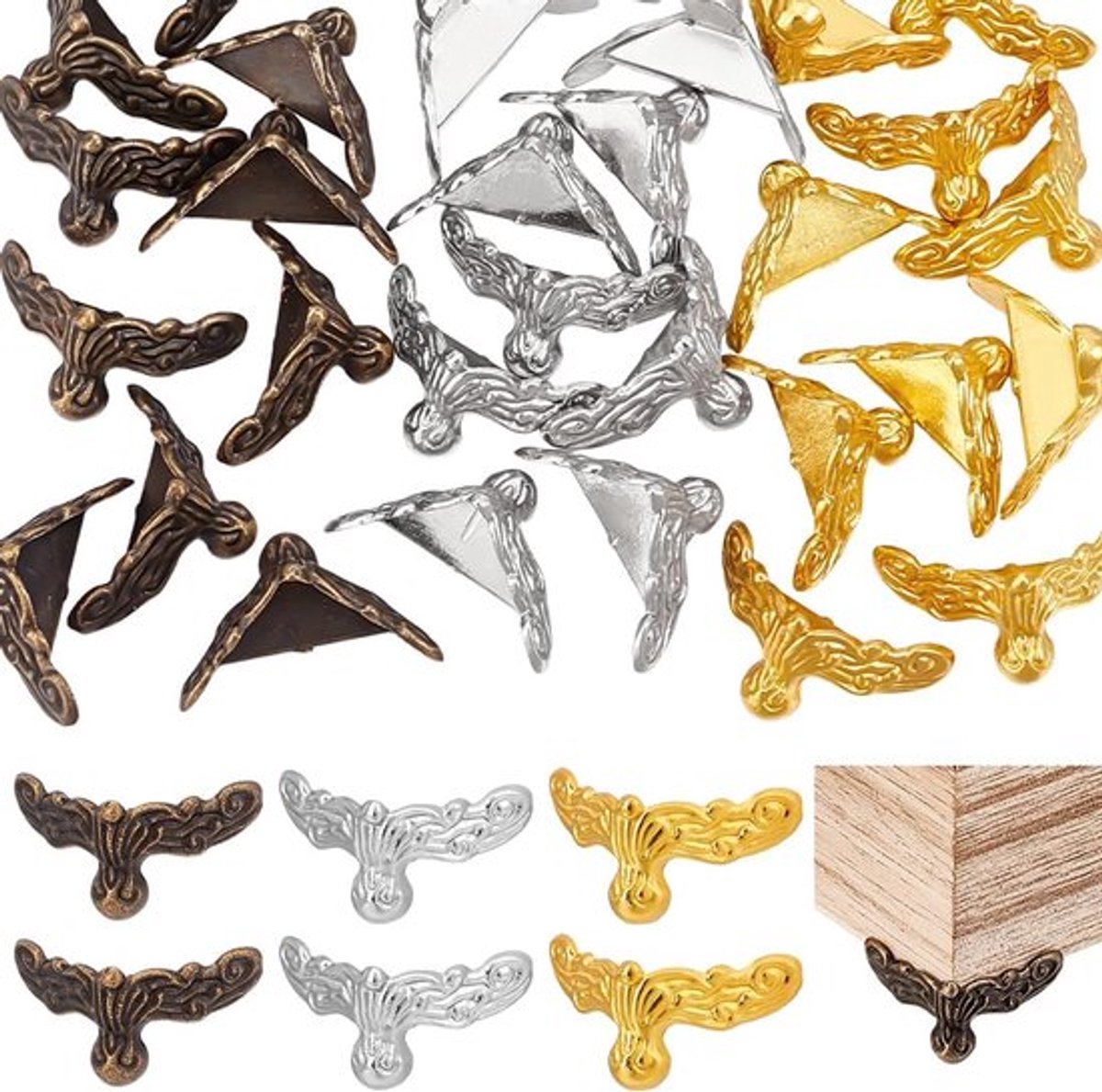 36 stuks houten hoekbeschermers decoratieve poten voor sieraden- en wijndozen