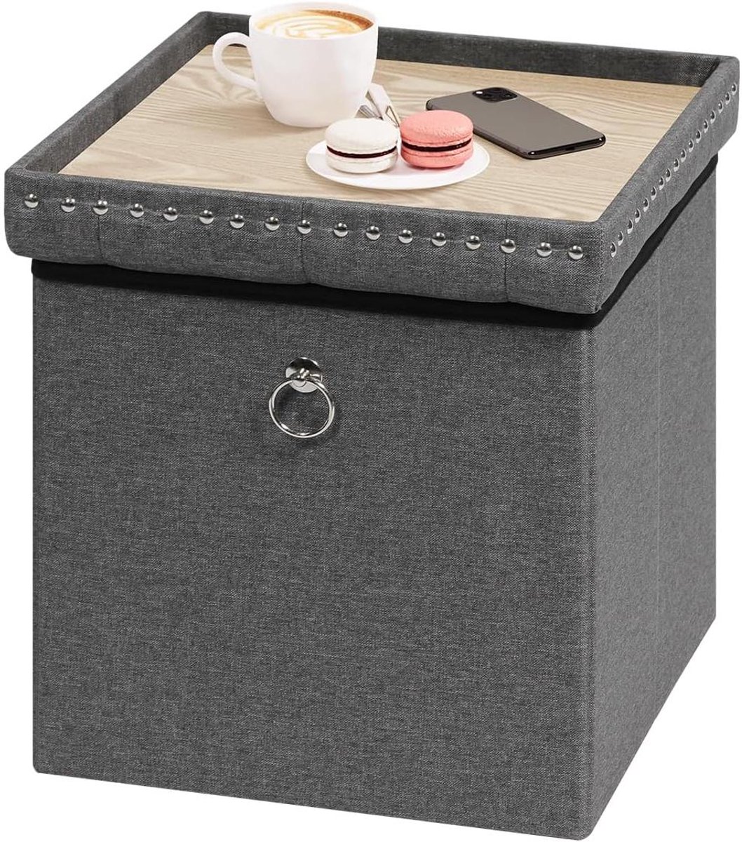 Pouf Opbergdoos - Zitbank Voetenbank - Extra Opbergruimte - Inklapbaar Ontwerp - 40 x 40 x 40 cm - Grijs