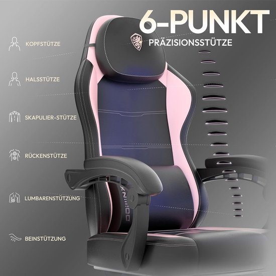 Gamingstoel - Gamerstoel bureaustoel - Comfortabel gamen werken - Met massage voetensteun - Tot 150 kg - Roze — afbeelding 4