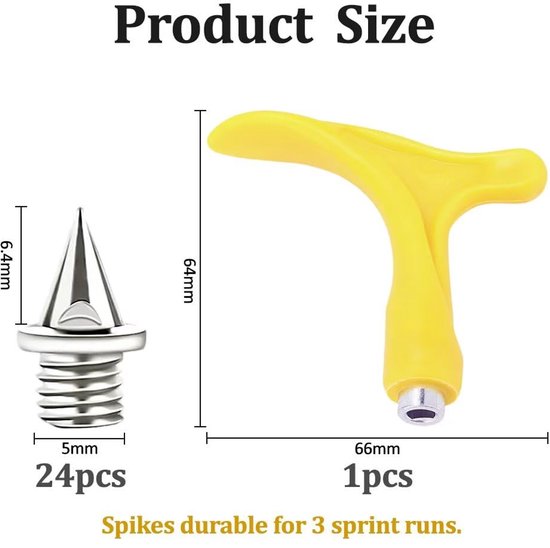 24 stuks spikes voor atletiek, 6,4 mm roestvrij staal, spike-nagels met spikesleutel, reservespikes voor spikeschoenen, geschikt voor wedstrijden, training, crosshardlopen, sprint, speerworp — afbeelding 5