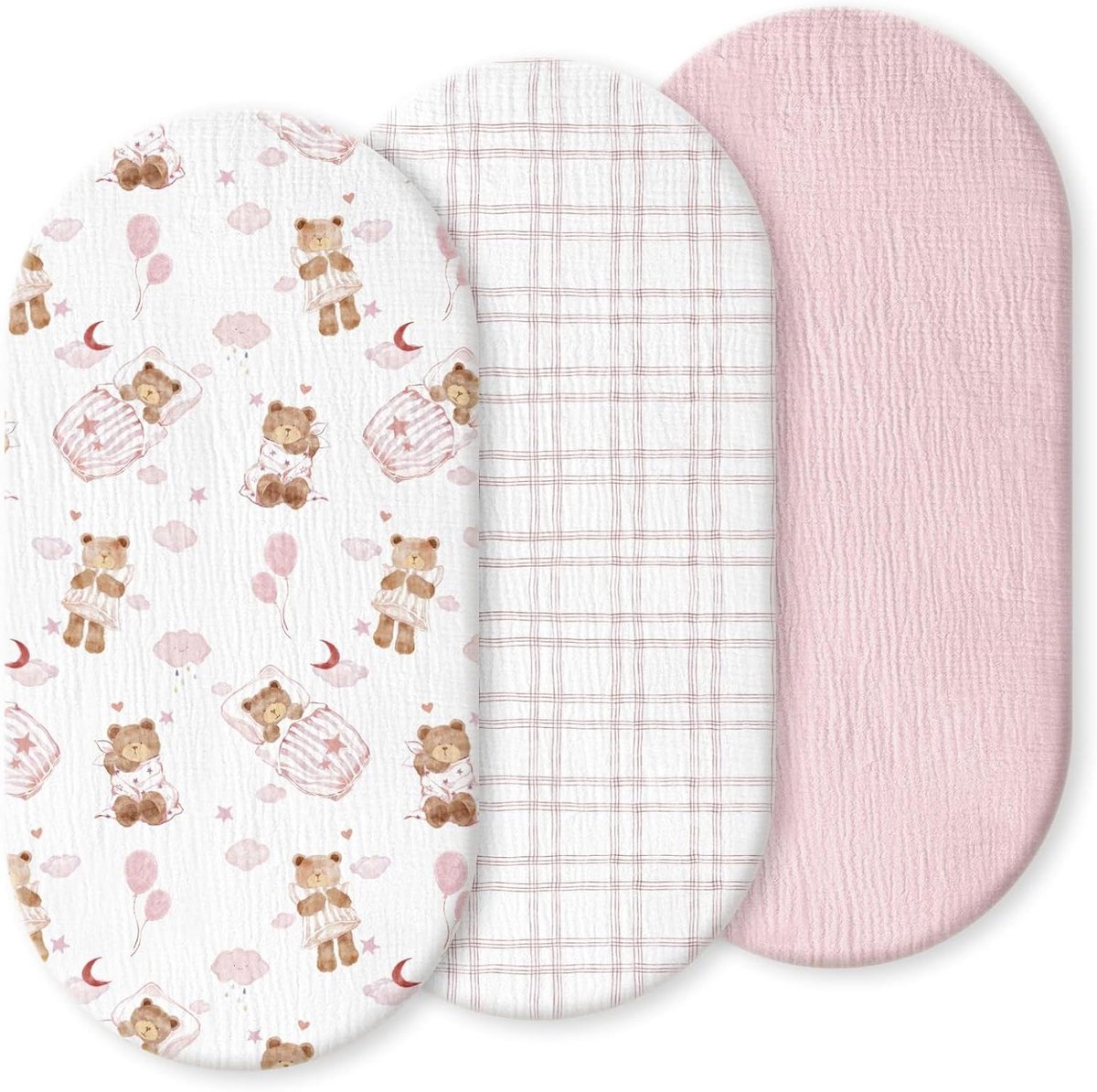 Babymatras Hoeslakens - Set van 3 - Babykamer Inrichten - 100% Mousseline Katoen - 83 x 43 cm - Dromenland