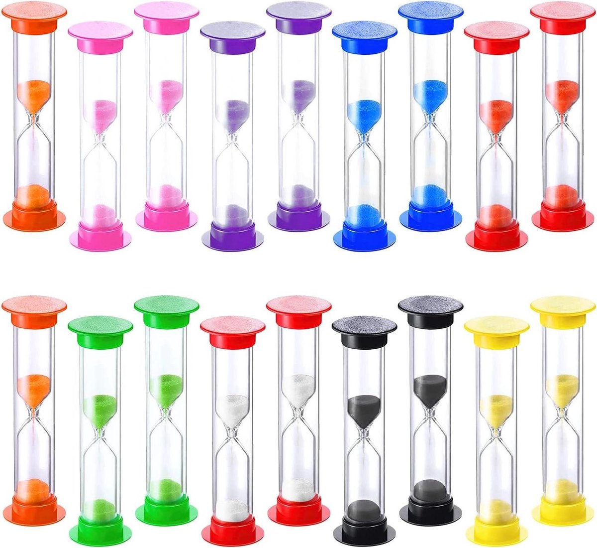 Zandlopers Kinderen - Tijdmeters - Tandenpoetsen Leren - Set van 18 stuks - 2 Minuten - Meerdere Kleuren
