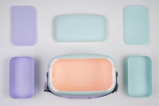 Koeltas lunchbox 6 liter blauw met gele containers geïsoleerd lichtgewicht draagtas voor werk school picknick — afbeelding 3