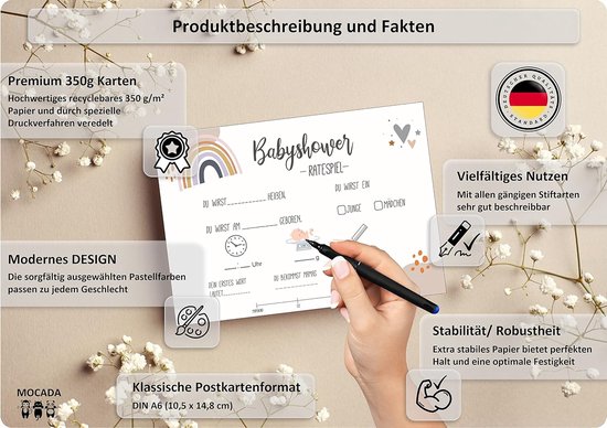 Babyshower Raadspel Kaarten - Baby Party Spel - Voorspellingen Invullen - Liefdevol Ontworpen - 30 Stuks A6 - Meerdere Kleuren — afbeelding 5