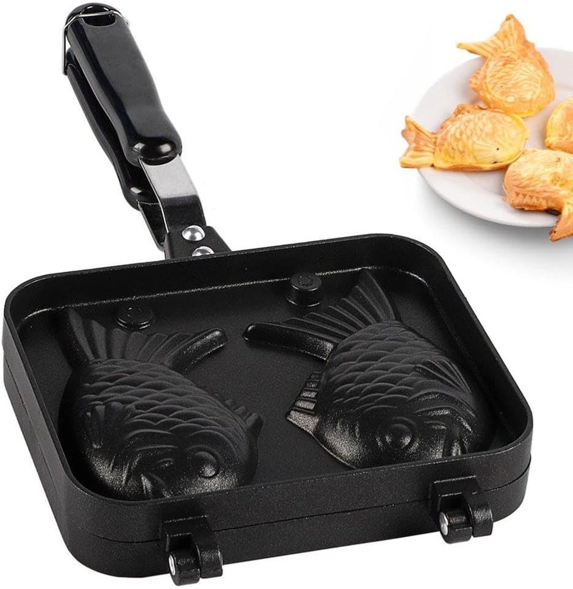 Wafelijzer Bakvorm Lekkere Snacks Maken Vis Vormige Mallen 14 x 18 cm Zwart