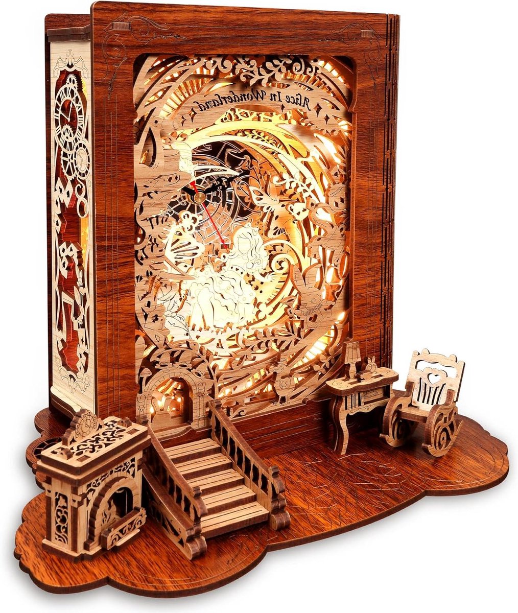 3D Puzzel Boekenlamp - Nachtlampje Verhaal - Creëer Sfeer - Met Klokmodule - 71 Stukjes - Alice Thema
