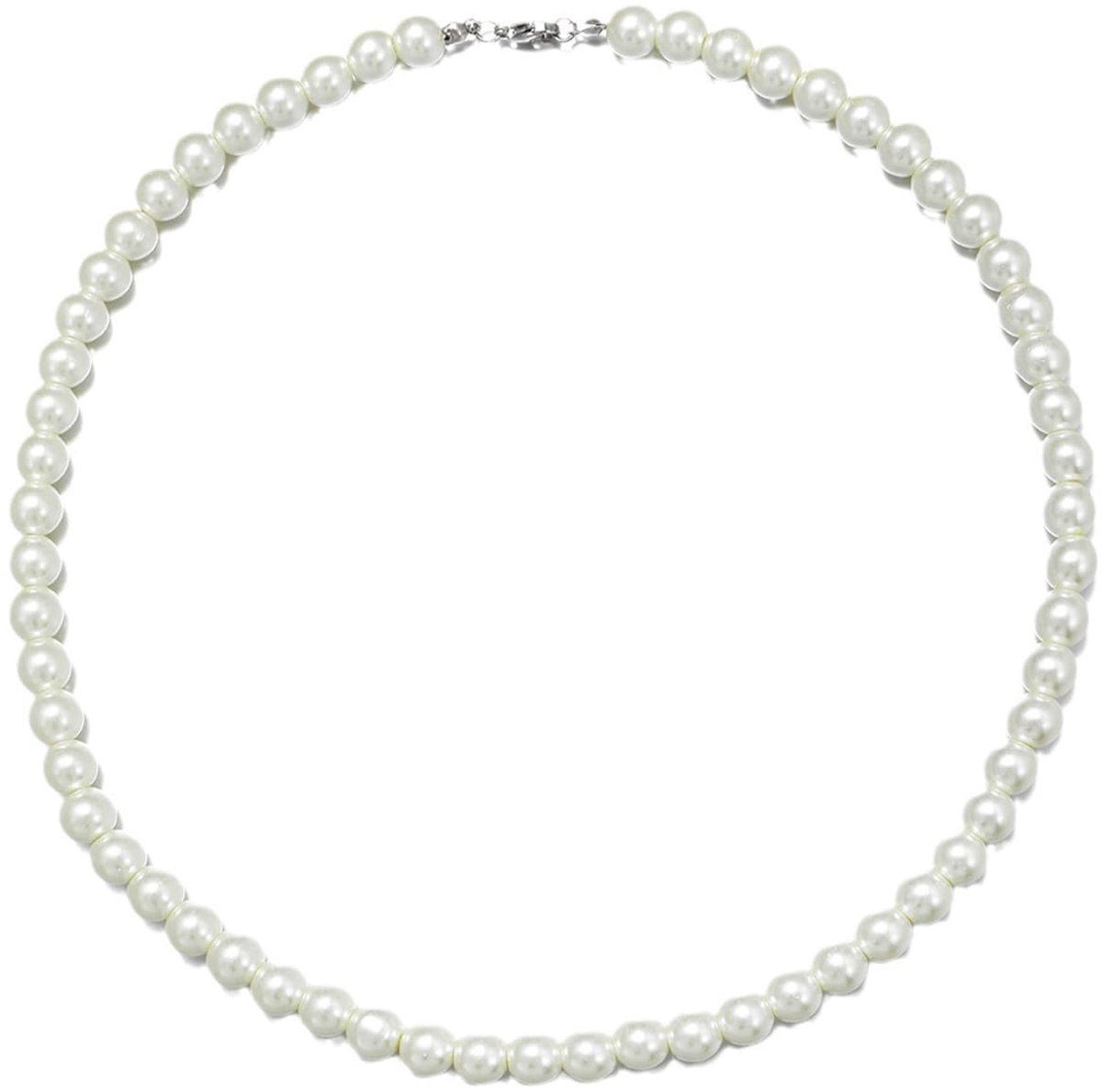 Halsketting met parels voor heren, met parels, dames, ivoor, uniseks halsketting, 6 mm, choker, modesieraad voor dagelijks gebruik, bruiloften, diners, cadeaus voor jongens en meisjes