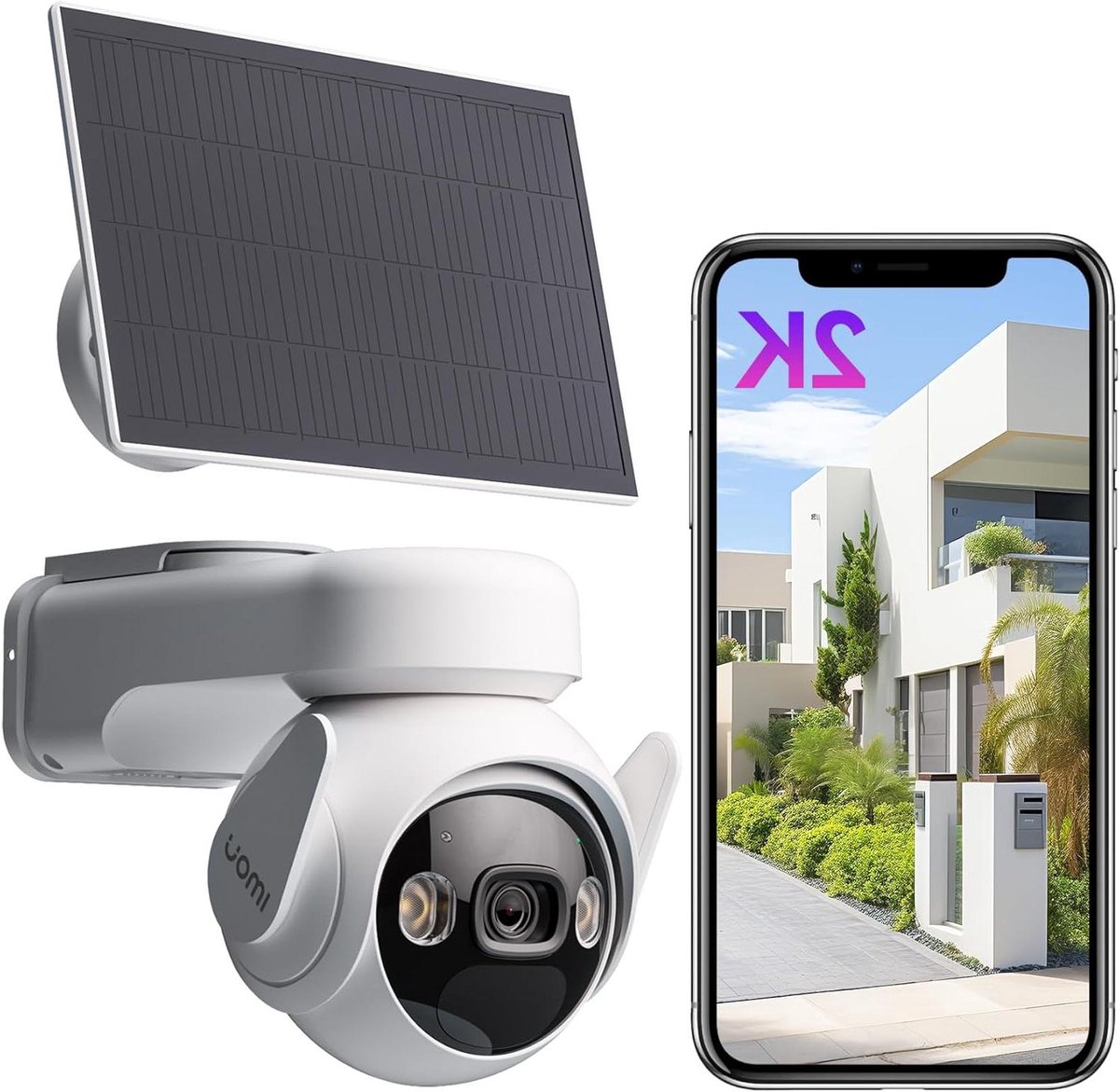 Beveiligingscamera Buiten - Draadloze Camera Bewakingscamera - Huis Beveiligen - Zonne-energie & Sirene - 3MP QHD - Wit