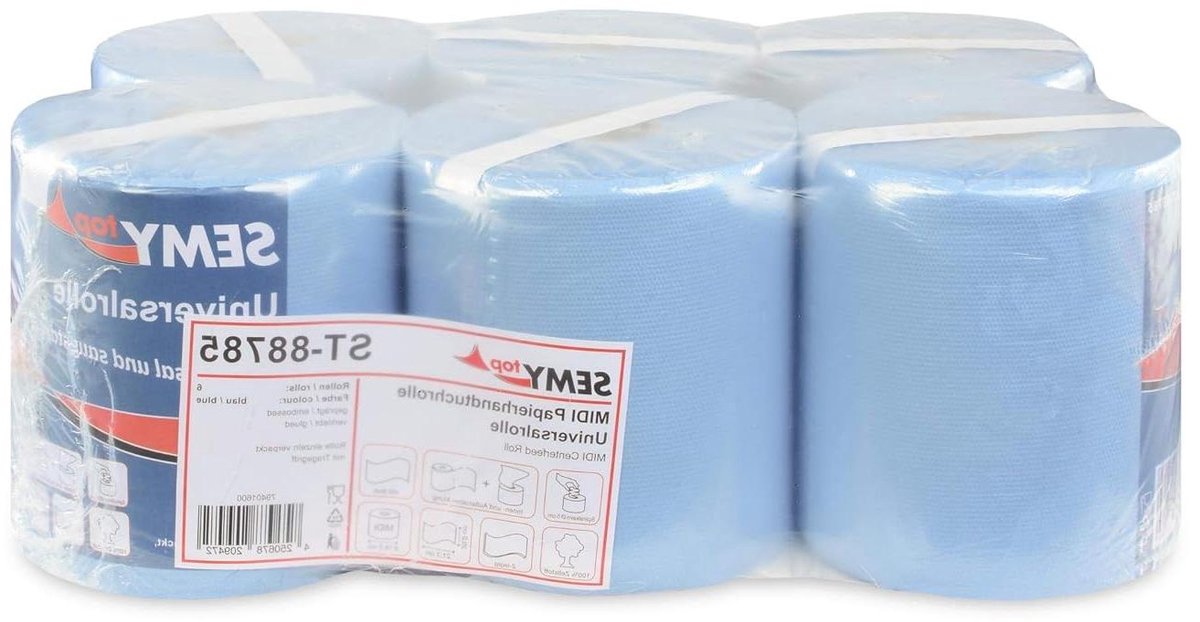 Papier Handdoek Rollen - Keukenrol Blauw - Huishoudelijk Gebruik - Individueel Verpakt - 6 Rollen - Blauw