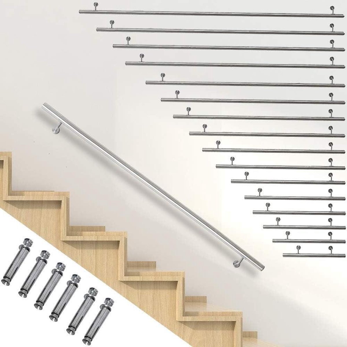 Wandleuning Roestvrij Staal - Handgreep Trapleuning - Veiligheid Verhogen - V2A Roestvrij Staal - 80 cm - Geborsteld