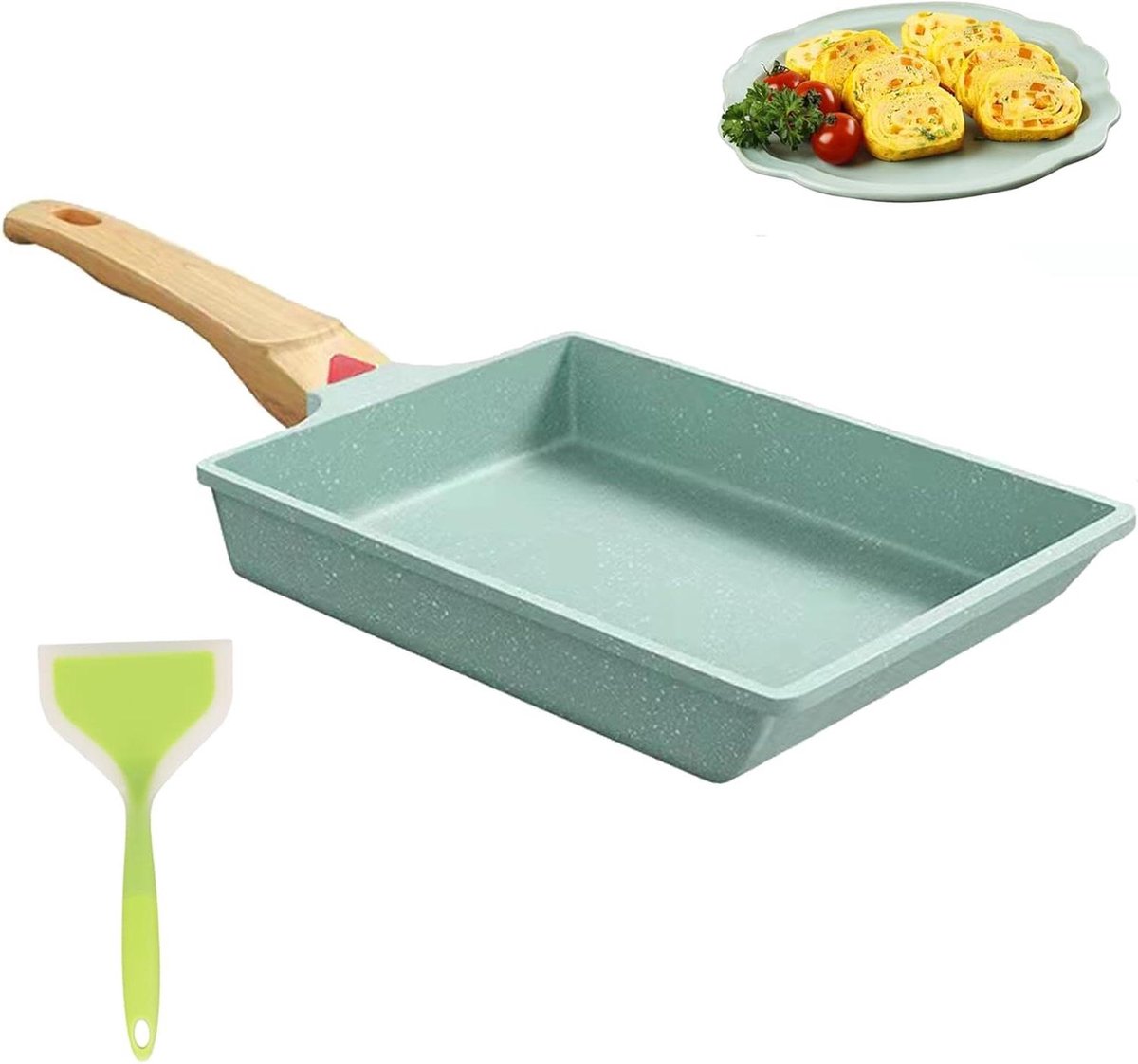 Japanse omeletpan - Tamago yaki pan - Ontbijt maken - Antiaanbaklaag - 16 x 20 cm - Groen