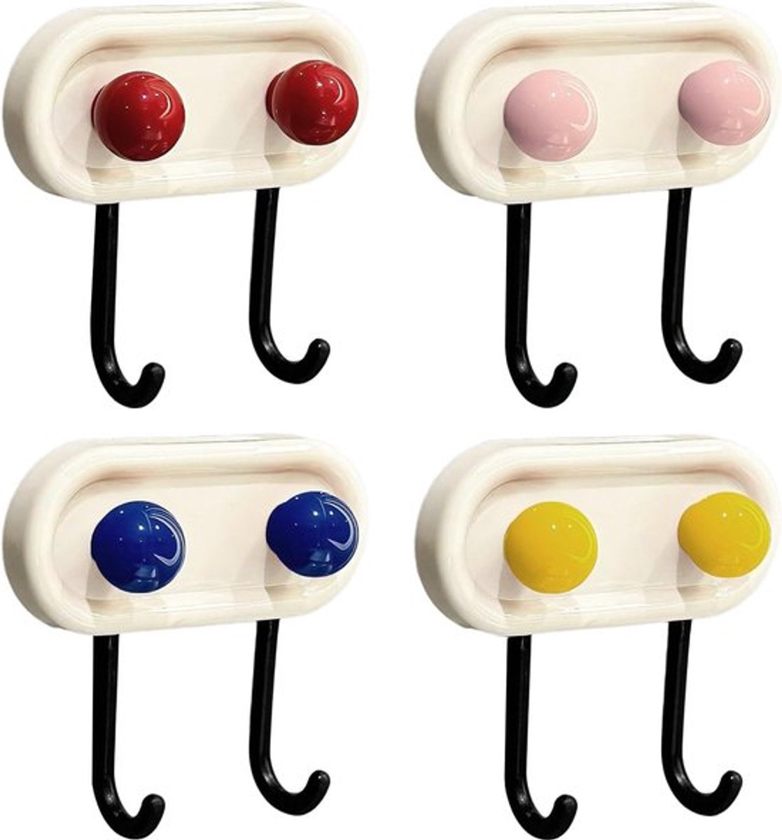 Set van 4 Zelfklevende Kledinghaken - Kleurrijke Adhesieve Haken zonder Boren - Haken voor