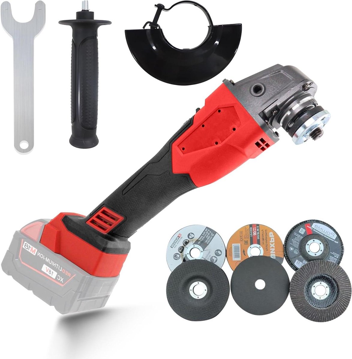 Draadloze Haakse Slijper - Accuslijper Hoek - Metaal Slijpen - Borstelloze Motor - 125 mm - Rood