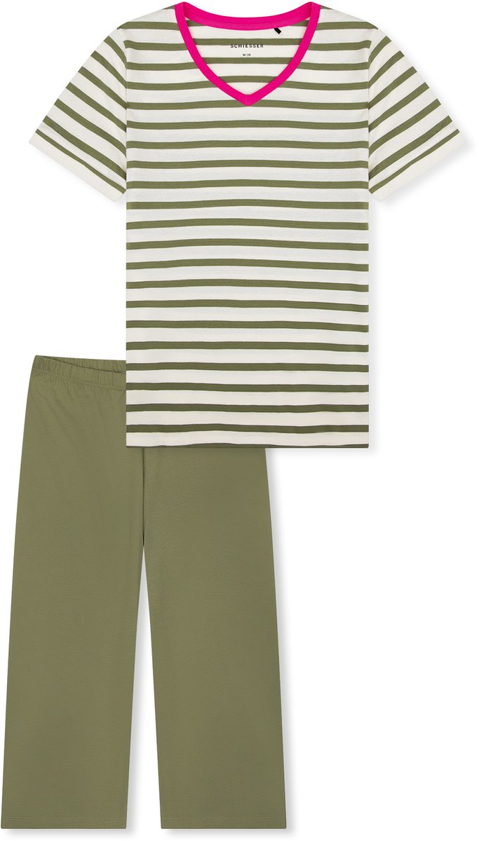 Schiesser pyjama dames - korte mouw - 100% katoen - Casual Essentials - nachtkleding - 46 - Groen