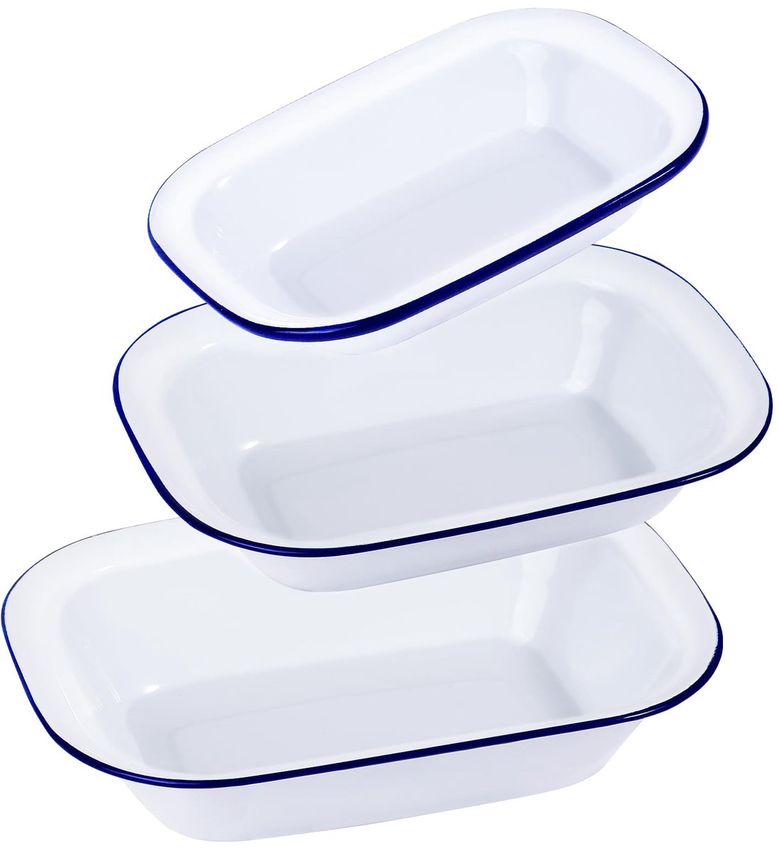 Bakvorm, 3-delige set voor lasagne, als kleine bakvorm en tiramisu-vorm, kras- en snijbestendige vierkante ovenvorm, wit, blauw