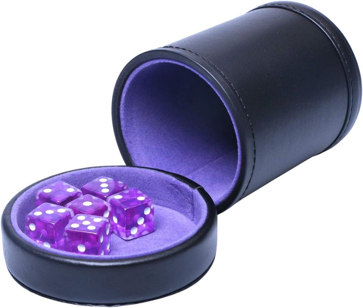 Dobbelbeker Set - Dobbelglas met Deksel - Spelletjes Avond - Luxe Kunstleer - 9.4 x 7.87 cm - Paars