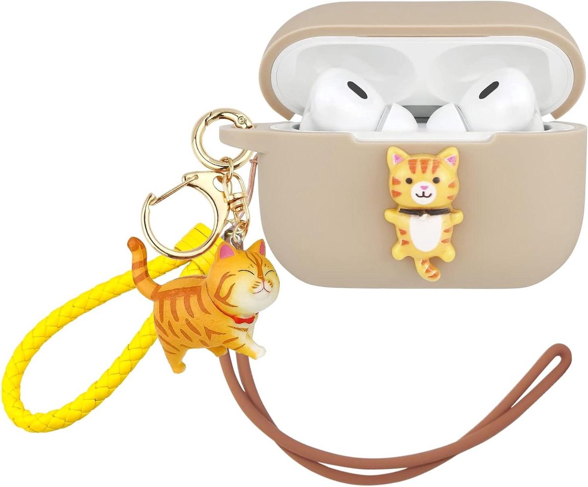 Airpods Pro 2 hoesje - Siliconen hoesje Beschermhoes - Oordopjes beschermen - Uniek kattenontwerp - 25 mm dik - Zwart