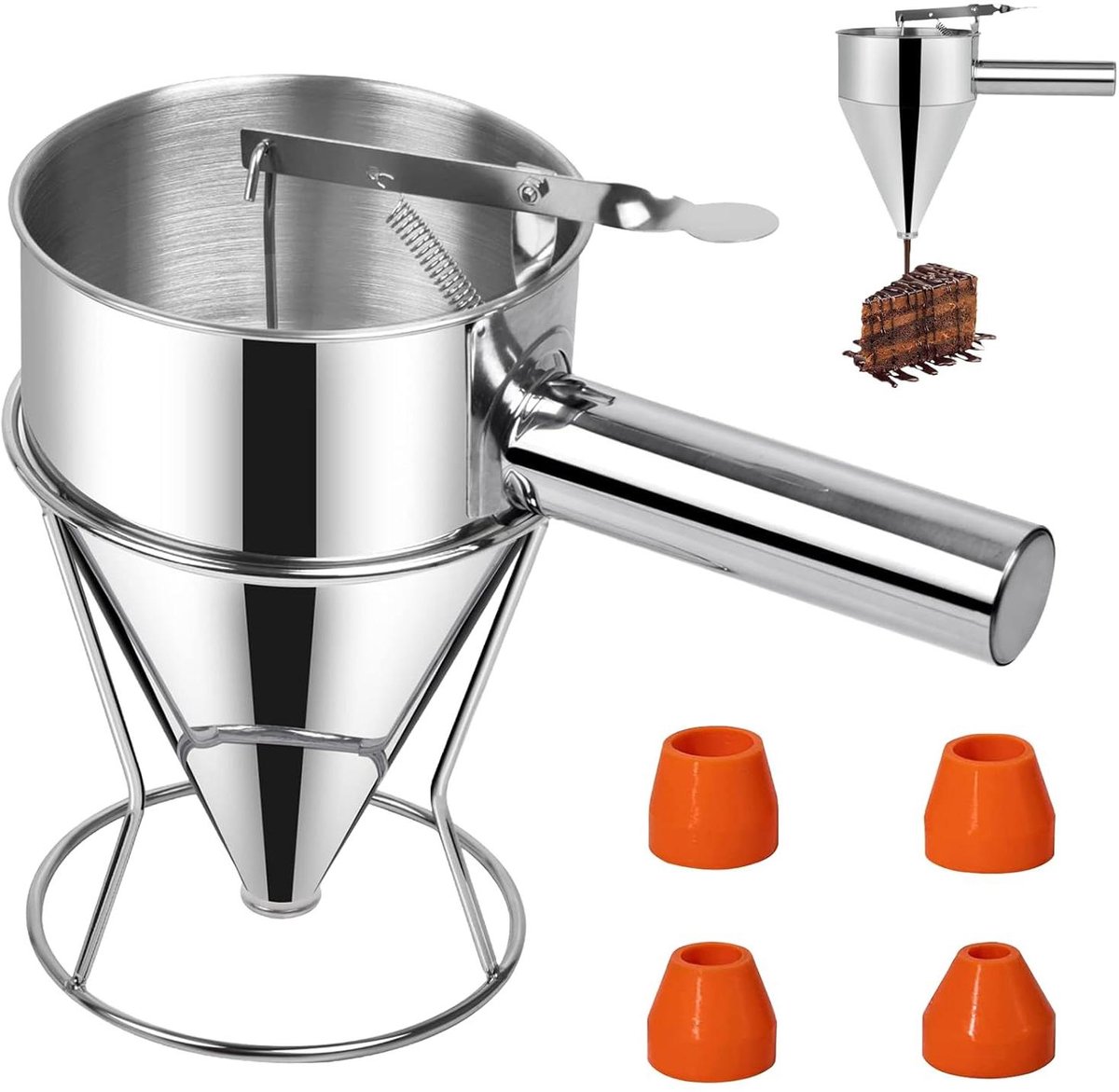 Pannenkoekendeeg Dispenser - Deeg Portioneerder Trechter - Beslag Verdelen - Roestvrij Staal - 1200 ml - Zilverkleurig