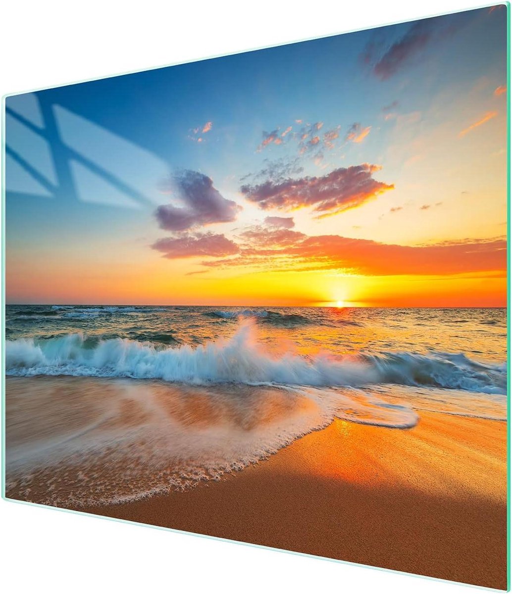 Glazen Kookplaat Afdekplaat - Snijplank Glas - Keuken Werkblad Beschermen - Gehard Glas - 52 x 30 cm - Zee