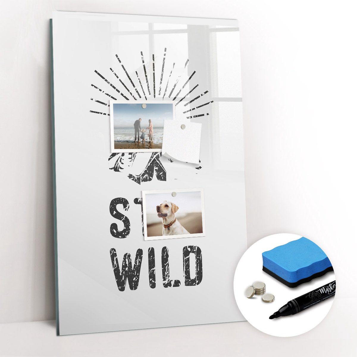 Tulup Whitebord - Stay Wild Mountains - 40 x 60 cm - Zwart-wit Magnetisch Memobord - Gratis 5 Sterke Magneten + Whiteboard Marker & Wisser - Organizer Muur - Foto Magneetbord - Notitiebord Werkplek