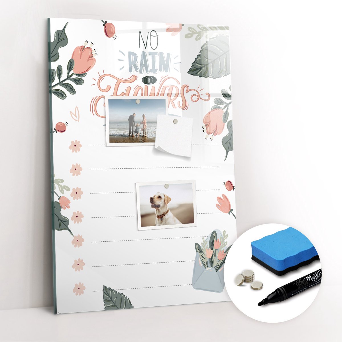 Tulup Whitebord - Decoratielijst - 40 x 60 cm - Roze Magneetbord Keuken - Gratis 5 Sterke Magneten + Whiteboard Marker & Wisser - Design Memobord - Magnetisch Wandbord - Inspiratiebord Kantoor
