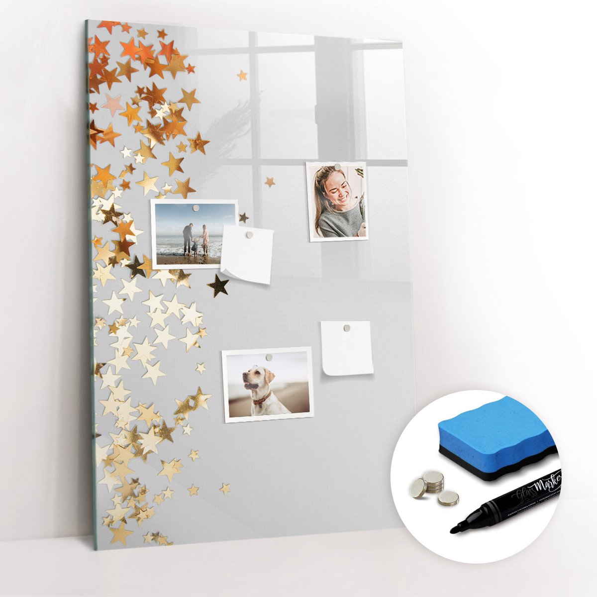 Tulup Whitebord - Sterren - 60 x 90 cm - Geel Magnetisch Wandbord - Gratis 5 Sterke Magneten + Whiteboard Marker & Wisser - Design Memobord - Memobord Magnetisch - Productiviteit Tools