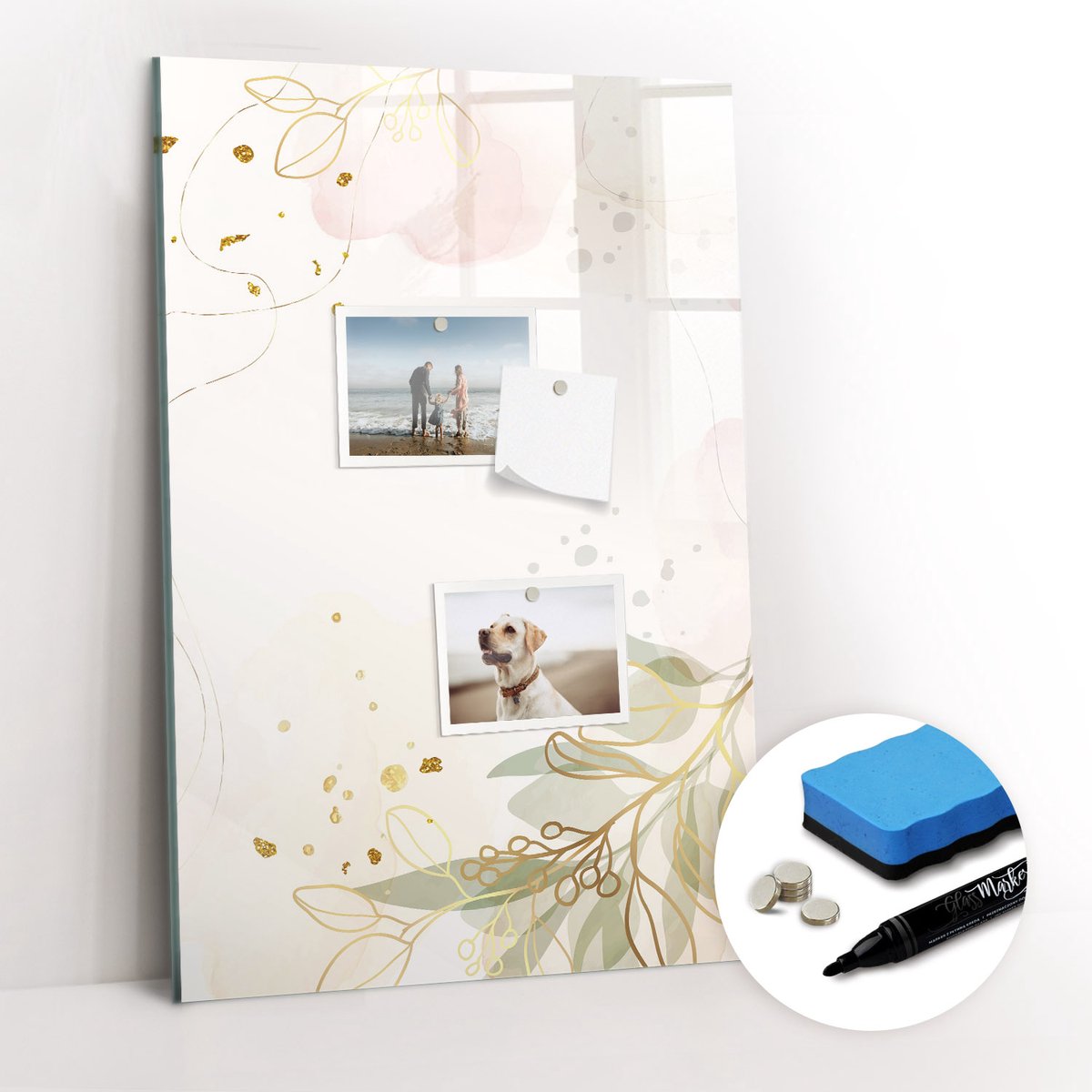 Tulup Whitebord - Gouden plant abstractie - 40 x 60 cm - Veelkleurig Memobord Keuken - Gratis 5 Sterke Magneten + Whiteboard Marker & Wisser - Design Memobord - Magnetisch Memobord - Ideeënbord Thuiswerkplek