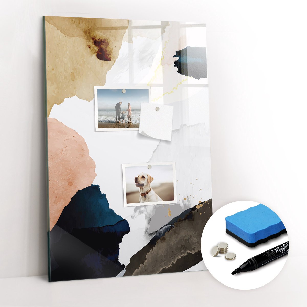 Tulup Whitebord - Abstracte aquarel - 40 x 60 cm - Veelkleurig Magnetic Board - Gratis 5 Sterke Magneten + Whiteboard Marker & Wisser - Scandinavisch Design Bord - Magneetbord Design - Organiseer Je Bureau