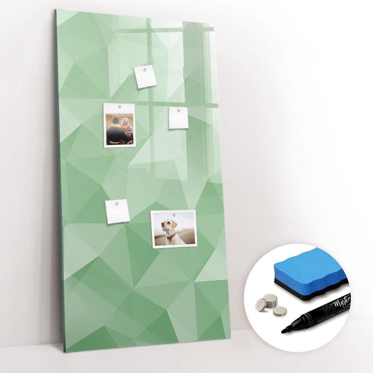Tulup Whitebord - Kleurrijke abstracte driehoeken - 60 x 120 cm - Groente Magneetbord Keuken - Gratis 5 Sterke Magneten + Whiteboard Marker & Wisser - Stylish Memo Board - Memo Bord - Organiseer Je Bureau