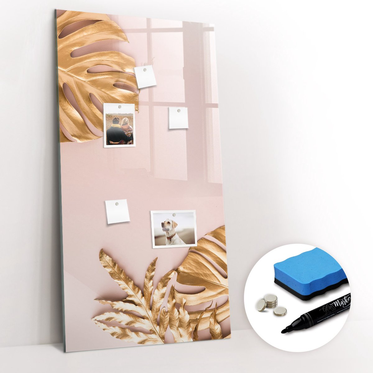 Tulup Whitebord - Gouden bladeren - 60 x 120 cm - Veelkleurig Magneetbord Rechthoekig - Gratis 5 Sterke Magneten + Whiteboard Marker & Wisser - Wanddecoratie Kantoor - Memobord Magnetisch - Inspiratiebord Kantoor