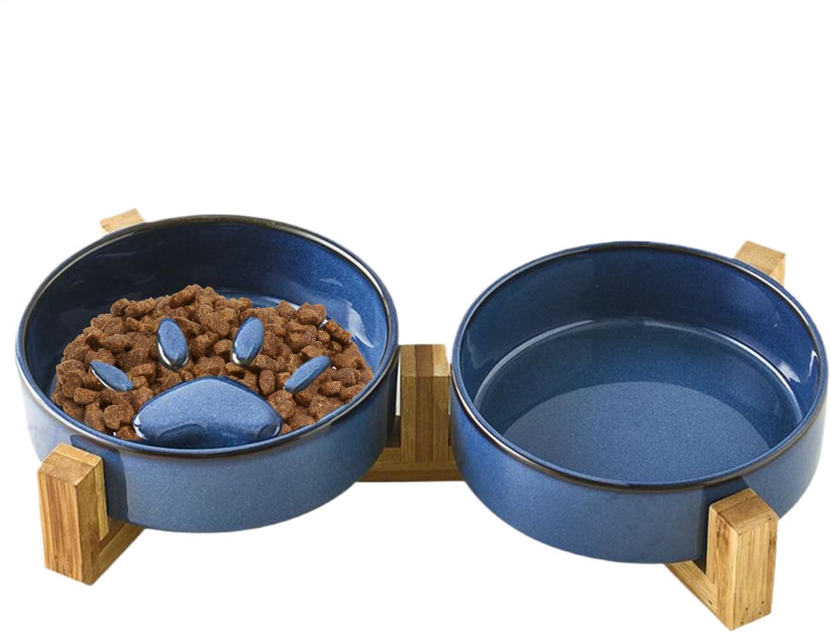 Anti-schrok voerbak voor honden, schattige keramische bak met poten en waterschaal, anti-vraatzucht, voerbak voor huisdieren, binnen en buiten, tuin, camping, water