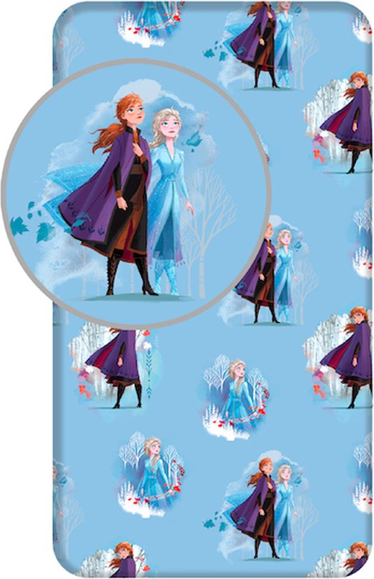 Hoeslaken -Housse La Reine des Disney Frozen Anna Elsa - Unique - 90 x 200 cm - Blauw