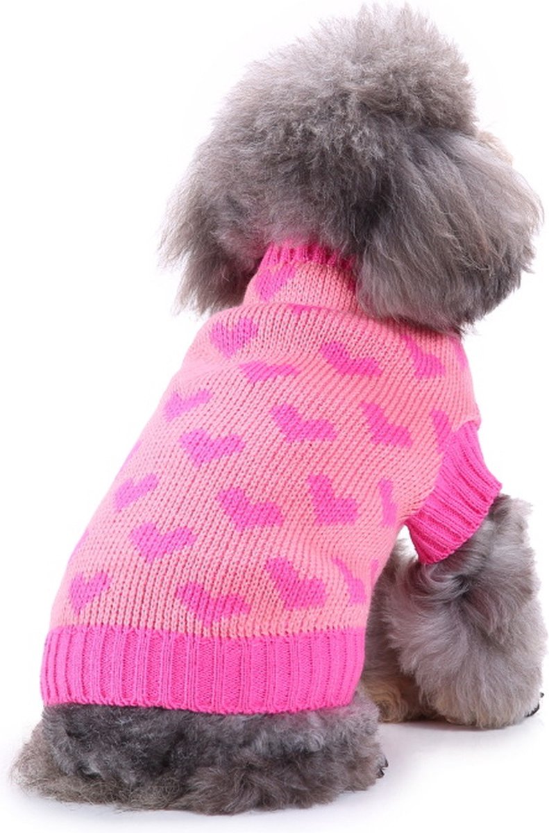 Omtrek defect Gevangenisstraf Gebreide hondentrui Pink met hartjes - geschikt voor kleine honden Maat XL  (5-6KG) | bol.com