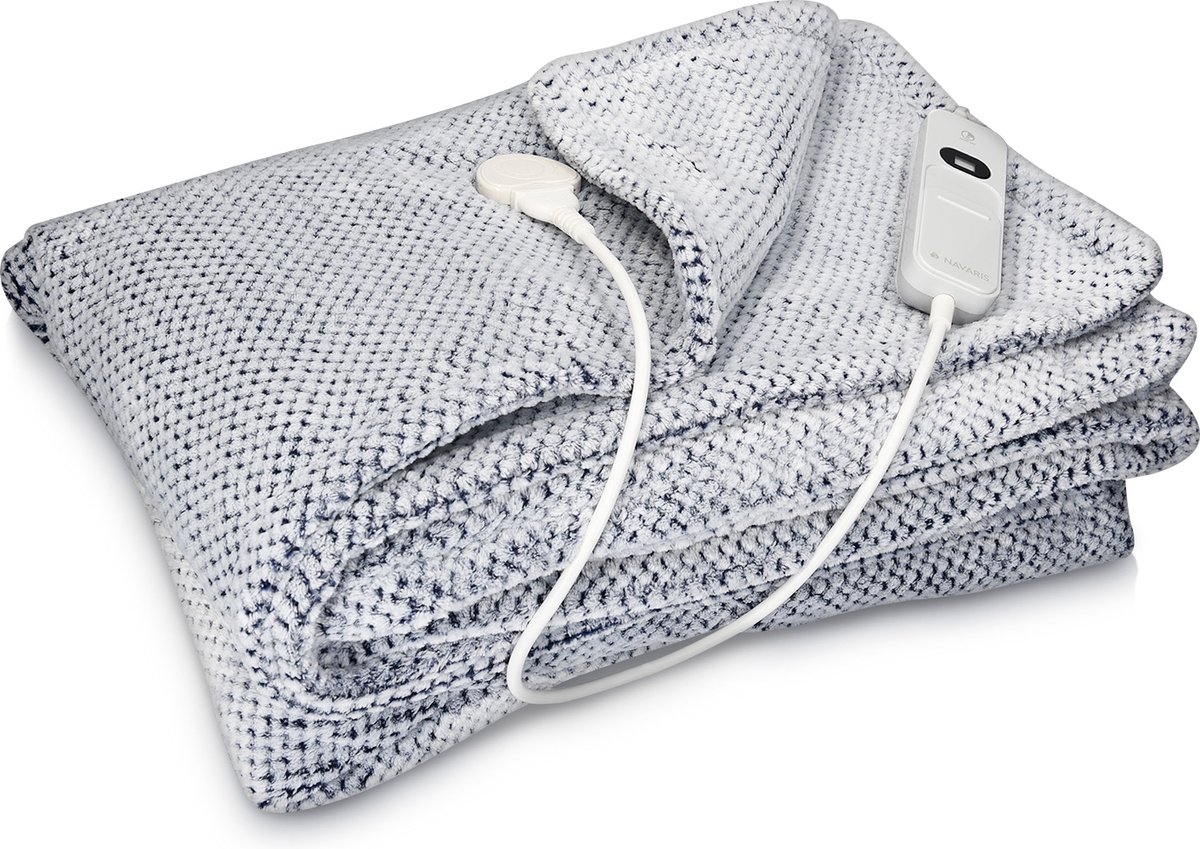 Navaris XXL warmtedeken voor 2 personen Elektrische deken met 3 standen en timer Bovendeken 180 x 130 cm Fluweelzacht Wasbaar Blauw