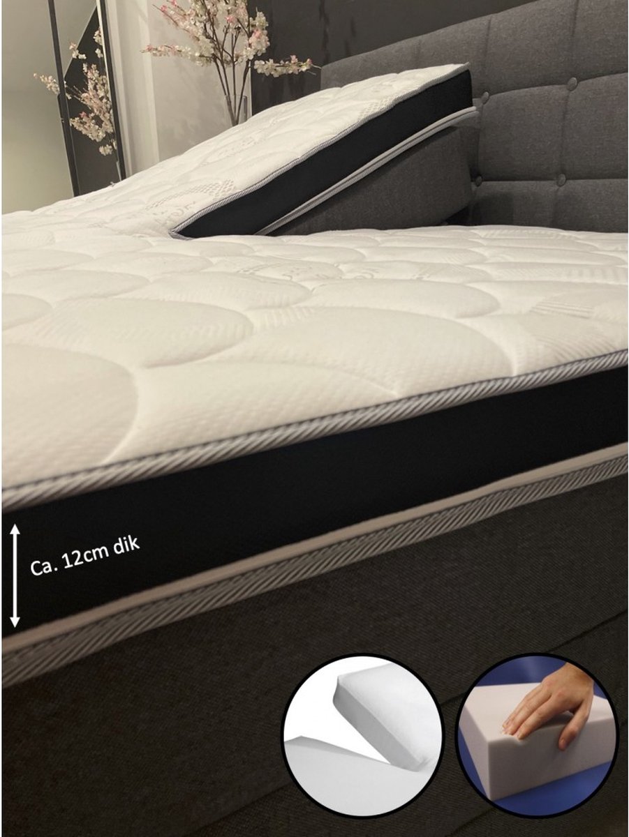 dreambedden Hilton Hotel Splittopper - 200x210 - HARD - Hybride schuim - ca. 12 cm dik - Cool & Fresh - SPLIT Wit