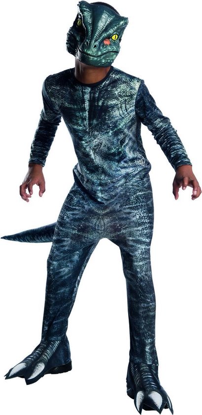 Rubies - Dinosaurus Kostuum - Jurassic World Velociraptor Dinosaurus Kind Kostuum - Blauw, Grijs - Maat 104 - Carnavalskleding - Verkleedkleding