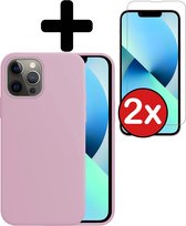 Hoesje Geschikt voor iPhone 13 Pro Max Hoesje Siliconen Case Hoes Met 2x Screenprotector - Hoes Geschikt voor iPhone 13 Pro Max Hoes Cover Case - Lila.