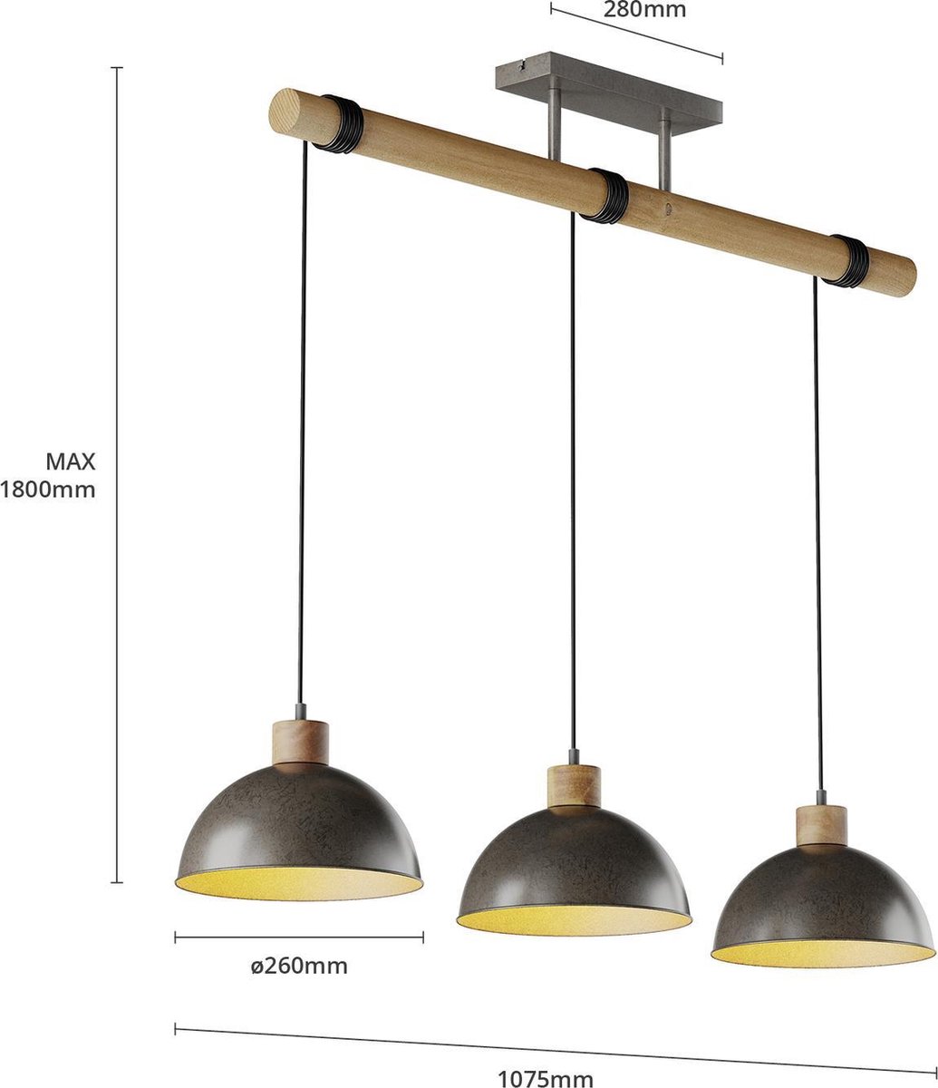 Lindby - hanglamp - 3 lichts - ijzer, hout - E27 - metallic groen, licht hout