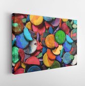Canvas schilderij - Art paint concept background as a group of old used water color pucks as an arts and crafts school and creative education idea for children and students to disc