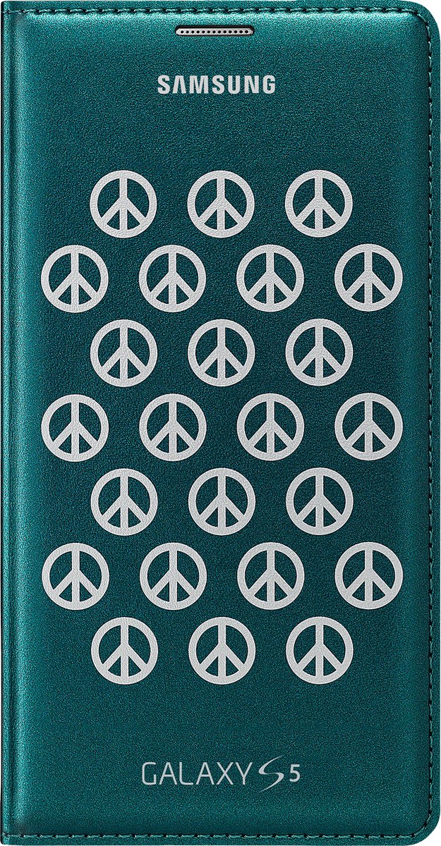 Samsung G900F Galaxy S5 Wallet Case Moschino Peace Groen/Zilver