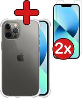 iPhone 13 Pro Hoesje Siliconen Shock Proof Case Transparant Met 2x Screenprotector - iPhone 13 Pro Hoes Extra Stevig Hoesje Cover Met 2x Screenprotector