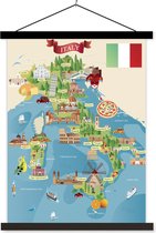Posterhanger incl. Poster 120x160 cm - Schoolplaat - Kaart - Italië - Illustratie - Textielposter - Zwarte latten