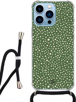 iPhone 13 Pro hoesje met koord - Green dots | Apple iPhone 13 Pro crossbody case | Zwart, Transparant | Gestipt