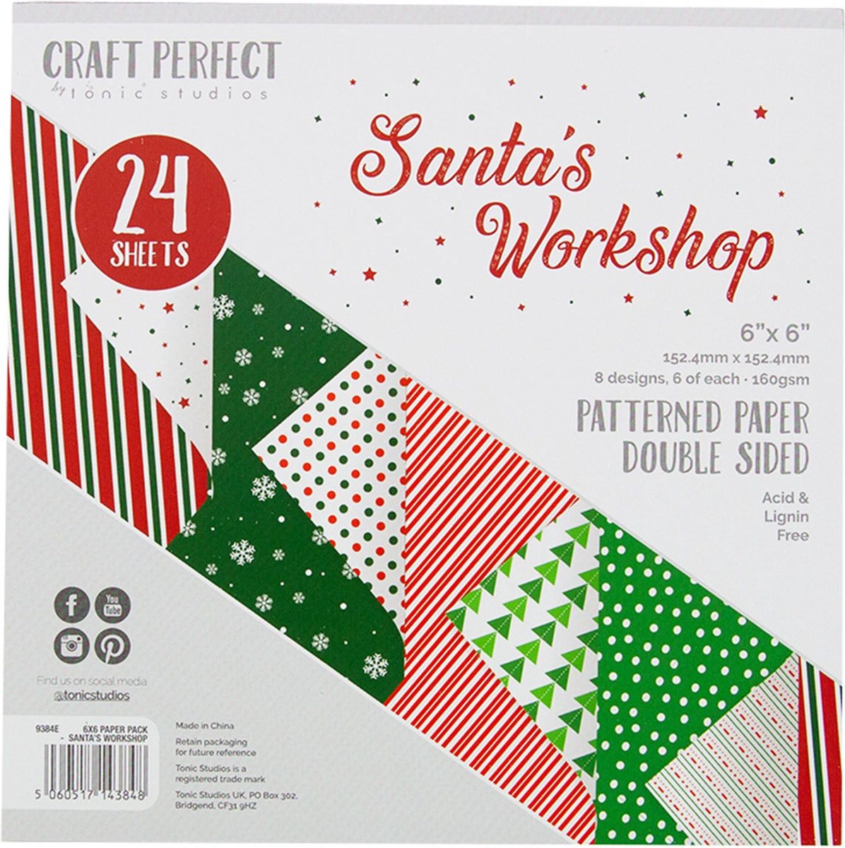 Craft Perfect Patroonpapier - Tweezijdig - 15,2x15,2cm - Kerst - 24 vellen (8 designs)