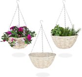 Relaxdays Hangende plantenmand - set van 3 - rotan - bloemenhouder - gevlochten - licht
