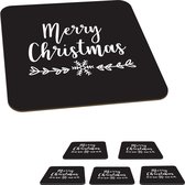 Onderzetters voor glazen - Kerst quote Merry Christmas tegen een zwarte achtergrond - 10x10 cm - Glasonderzetters - 6 stuks