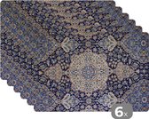 Placemat - Placemats kunststof - Perzisch Tapijt - Kleed - Mandala - Blauw - 45x30 cm - 6 stuks - Hittebestendig - Anti-Slip - Onderlegger - Afneembaar