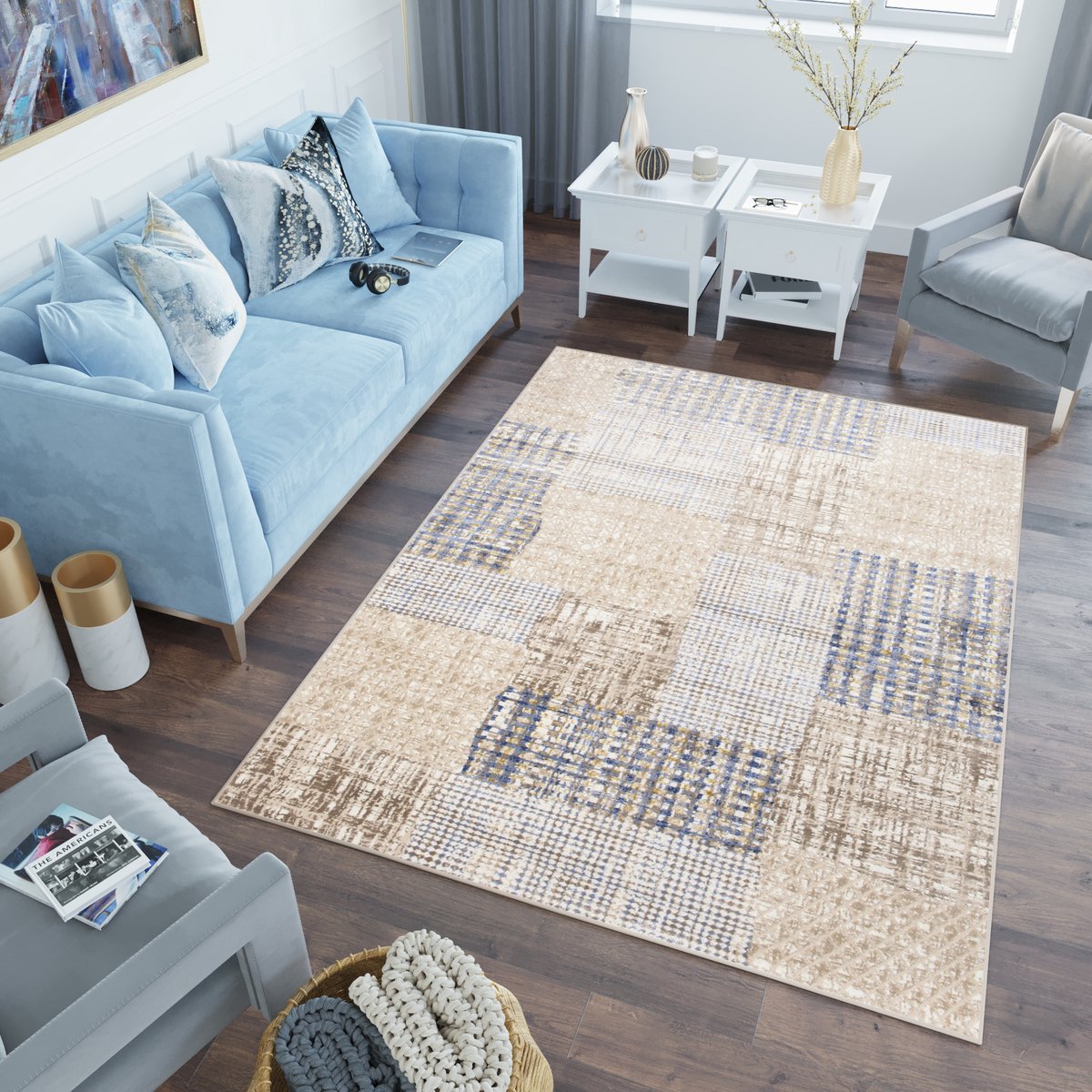 Tapiso Asthane Vloerkleed Beige Woonkamer Slaapkamer Tapijt Maat - 80x150 Beige Bruin Blauw