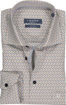 Ledub Modern Fit overhemd - bruin met blauw en wit dessin (contrast) - Strijkvriendelijk - Boordmaat: 39