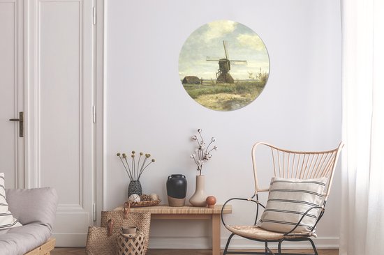 Wall Circle - Indoor Wall Circle - 'Journée ensoleillée' : un moulin à vent sur un cours d'eau - Peinture de Paul Joseph Constantin Gabriel - ⌀ 60 cm - Décoration murale - Peintures Ronds